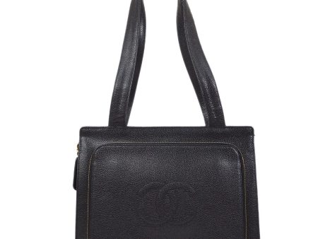 CHANEL 1996-1997 CC Shoulder Tote Bag Black Caviar Skin 83285 Online