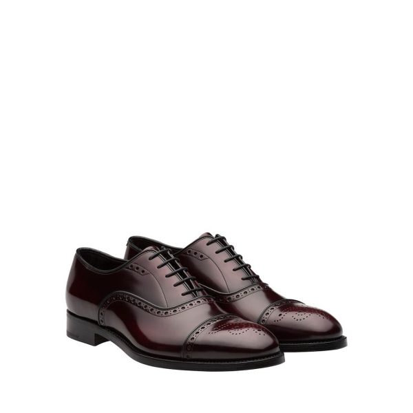 Prada 2EA135-055 Men s Shoes Burgundy Brushed Calf-Skin Leather Oxfords (PRM1025) Supply