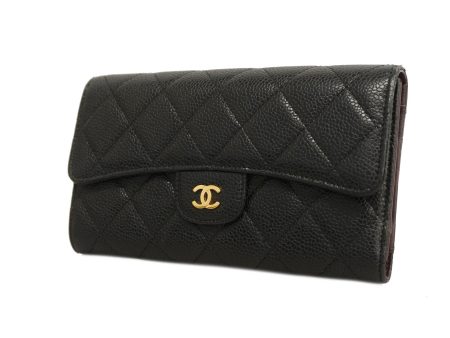 Chanel Matelasse Tri-fold Long Wallet GoldMetal Women s CaviarLeather Black Online