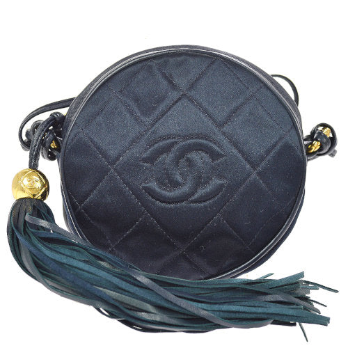 CHANEL 1989-1991 Quilted CC Fringe Cross Body Shoulder Bag Navy yg02090d Online