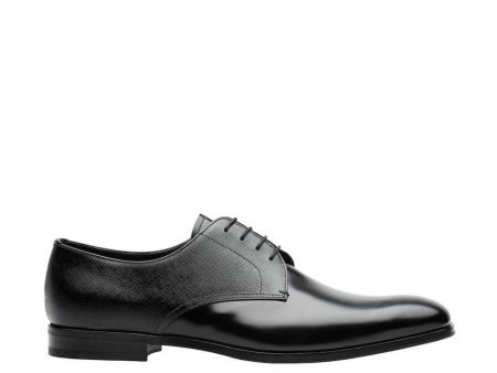 Prada 2EB174-UWU Men s Shoes Black Saffiano   Calf-Skin Leather Oxfords (PRM1008) Supply