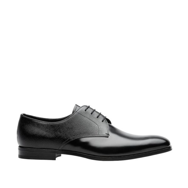 Prada 2EB174-UWU Men s Shoes Black Saffiano   Calf-Skin Leather Oxfords (PRM1008) Supply