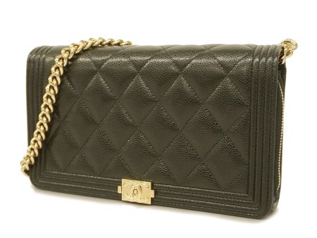 Chanel Boy Chanel Chain Wallet Gold Hardware Women s Caviar Leather Black Sale