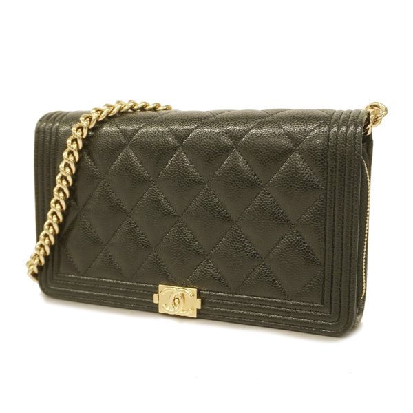 Chanel Boy Chanel Chain Wallet Gold Hardware Women s Caviar Leather Black Sale