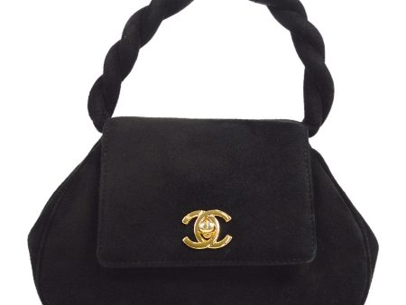 CHANEL * 1996-1997 Handbag Black Suede 48193 Cheap