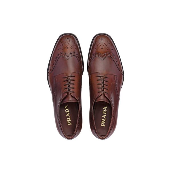 Prada 2EA143-3F33 Men s Shoes Brown Calf-Skin Leather Derby Oxfords (PRM1033) Hot on Sale