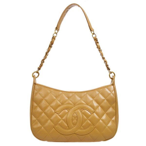 CHANEL 2003-2004 Hobo Bag Beige Caviar 15748 Cheap