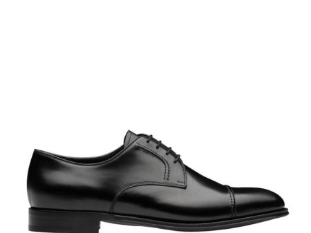 Prada 2EB184-ZJY Men s Shoes Black Polished Calf-Skin Leather Derby Oxfords (PRM1027) Online