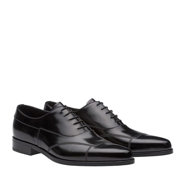 Prada 2EA149-P39 Men s Shoes Black Brushed Calf-Skin Leather Cap-Toe Oxfords (PRM1030) on Sale