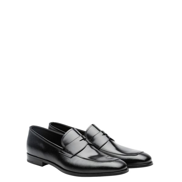 Prada 2DB161-UWU Men s Shoes Black Saffiano   Brushed Calf-Skin Leather Penny Loafers (PRM1028) For Sale