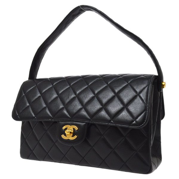 CHANEL  Black Lambskin Classic Both Flap Handbag Medium 71198 Sale