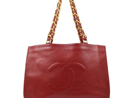 CHANEL 1991-1994 Red Lambskin XL Chain Tote Bag 91473 Fashion