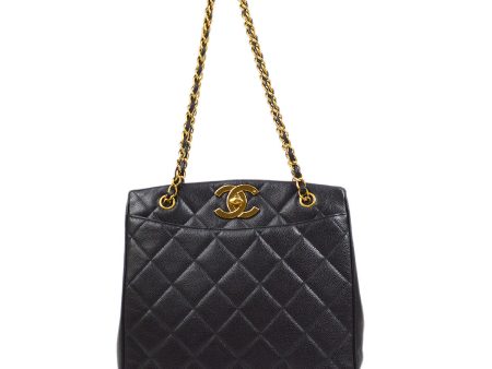 CHANEL 1991-1994 Big CC Chain Tote Bag Black Caviar 45123 Cheap