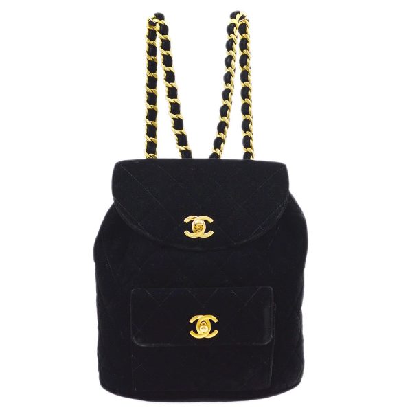 CHANEL * 1990s Black Velvet DUMA Backpack Medium 70879 Online now