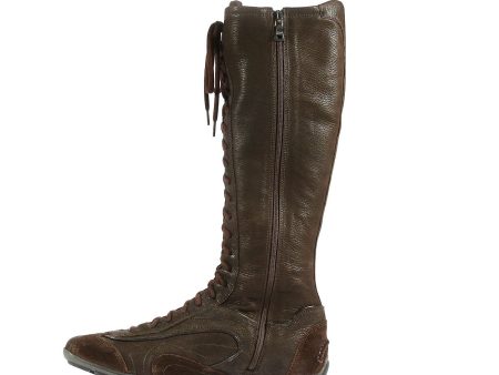 Prada Women s Shoes Tall Brown Leather Boots Hot on Sale