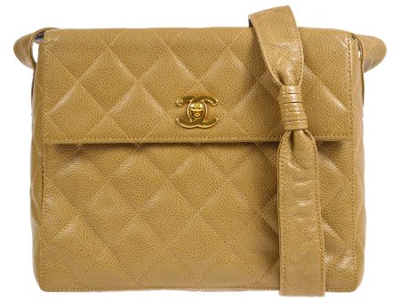 CHANEL * 1996-1997 Flap Box Vanity Shoulder Bag Small Beige Caviar 17301 Cheap