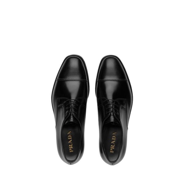 Prada 2EB184-ZJY Men s Shoes Black Polished Calf-Skin Leather Derby Oxfords (PRM1027) Online