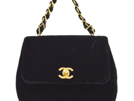 CHANEL 1994-1996 Vertical Handbag Black Velvet 14372 Cheap