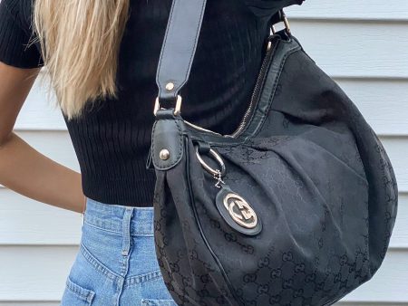 Gucci Sukey GG Monogram Black Hobo Shoulder Bag For Sale