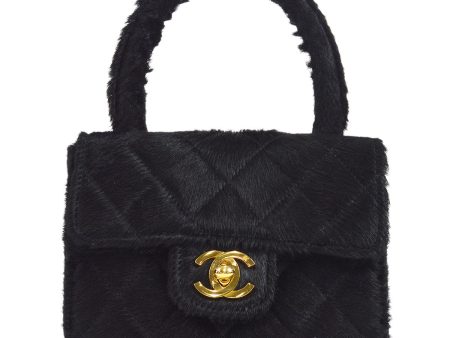 CHANEL * 1990s Classic Flap Handbag Micro Black Pony Hair 48642 Online