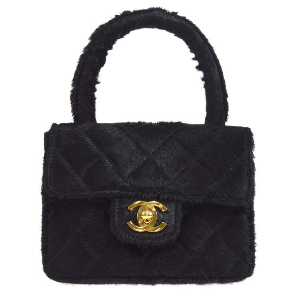 CHANEL * 1990s Classic Flap Handbag Micro Black Pony Hair 48642 Online