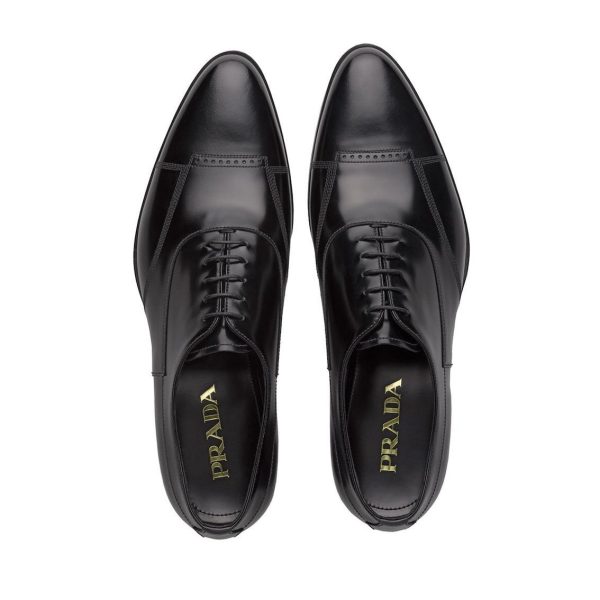 Prada 2EA149-P39 Men s Shoes Black Brushed Calf-Skin Leather Cap-Toe Oxfords (PRM1030) on Sale