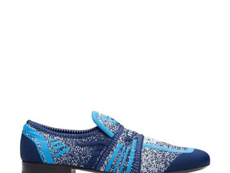 Prada 2DG098-3KK5 Men s Shoes Blue Technical Fabric Penny Loafers (PRM1024) For Sale