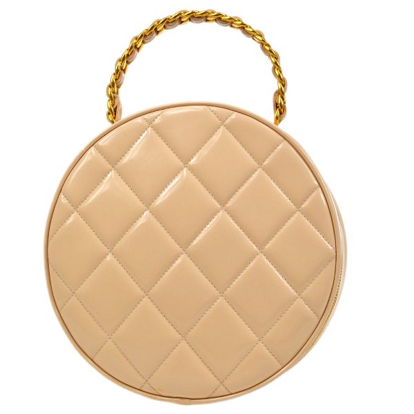 CHANEL * 1995 Round Cosmetic Chain vanity Hand Bag Beige 13686 For Sale