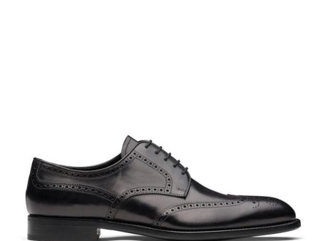 Prada 2EB109-3F33 Men s Shoes Black Calf-Skin Leather Derby Oxfords (PRM1026) For Cheap