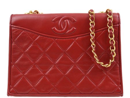 CHANEL 1989-1991 Red Lambskin Full Flap Chain Shoulder Bag AK31791h on Sale