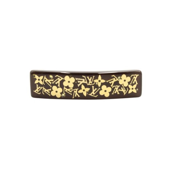 LOUIS VUITTON Brown Resin And Gold Hair Barrette For Discount