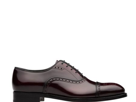 Prada 2EA135-055 Men s Shoes Burgundy Brushed Calf-Skin Leather Oxfords (PRM1025) Supply