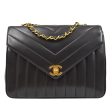 CHANEL 1991-1994 V Stitch Medium Double Chain Shoulder Bag Lambskin 74032 Hot on Sale