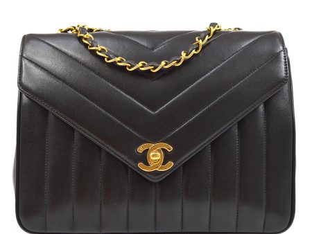 CHANEL 1991-1994 V Stitch Medium Double Chain Shoulder Bag Lambskin 74032 Hot on Sale