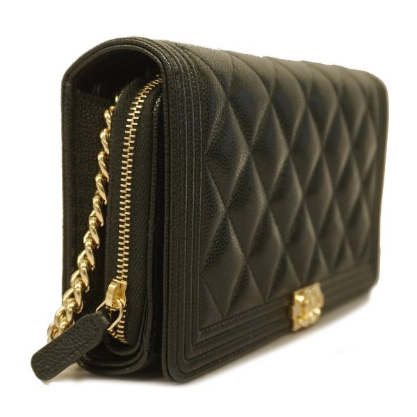 Chanel Boy Chanel Chain Wallet Gold Hardware Women s Caviar Leather Black Sale