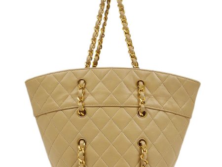 CHANEL 1989-1991 Handbag Beige Lambskin 91979 on Sale