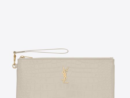 Yves Saint Laurent CASSANDRE CROC EMBOSSED LEATHER TABLET POUCH For Discount