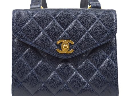 CHANEL 1991-1994 Quilted Shoulder Bag Navy Caviar Skin 13215 Online Hot Sale