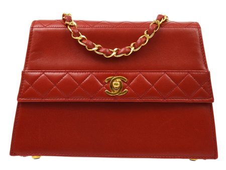 CHANEL 1989-1991 Red Lambskin Trapezoid Shoulder Bag & Pouch Set 61405 Online now