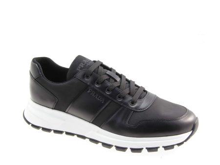 Prada 4E3463-3KYU Men s Shoes Black Fabric   Calf-Skin Leather Casual Sneakers (PRM1018) on Sale