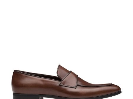 Prada 2DC192-V69 Men s Shoes Brown Calf-Skin Leather Penny Loafers (PRM1021) Fashion