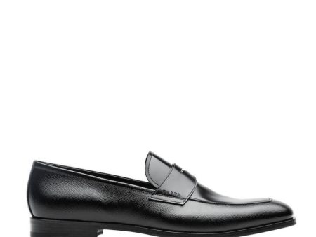 Prada 2DB161-UWU Men s Shoes Black Saffiano   Brushed Calf-Skin Leather Penny Loafers (PRM1028) For Sale