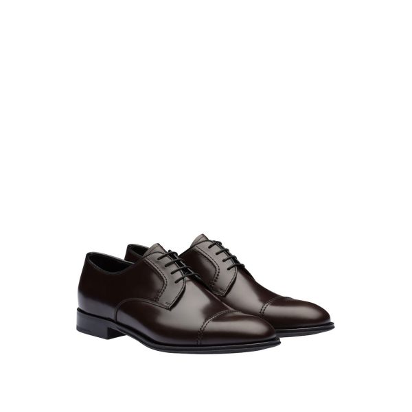 Prada 2EB184-ZJY Men s Shoes Brown Polished Calf-Skin Leather Derby Oxfords (PRM1010) Online Hot Sale