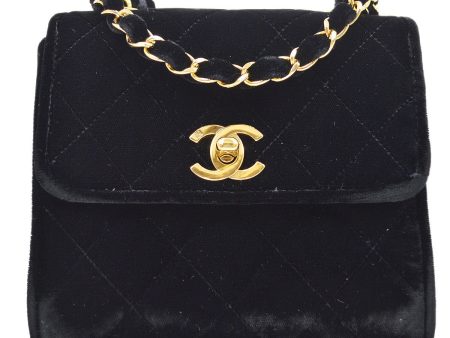 CHANEL 1991-1994 Black Velvet Quilted Shoulder Bag 10068 For Cheap