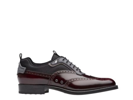 Prada 2EG211-EFT Men s Shoes Burgundy Technical Fabric   Calf-Skin Leather Oxfords (PRM1013) Online Sale