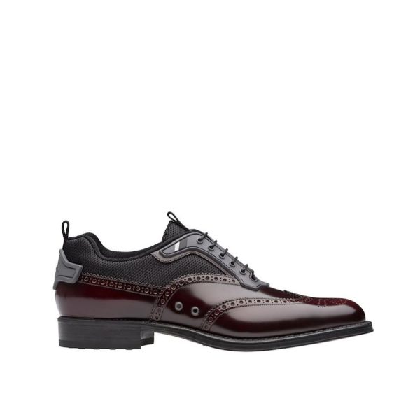 Prada 2EG211-EFT Men s Shoes Burgundy Technical Fabric   Calf-Skin Leather Oxfords (PRM1013) Online Sale