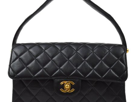 CHANEL  Black Lambskin Classic Both Flap Handbag Medium 71198 Sale