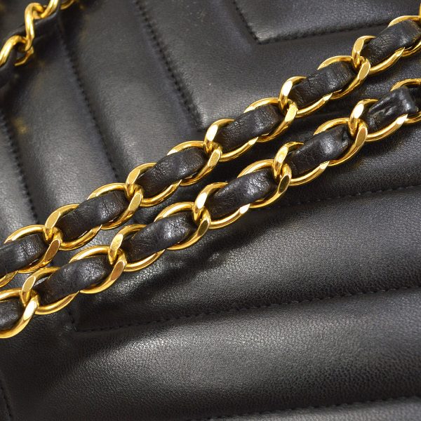 CHANEL 1991-1994 V Stitch Medium Double Chain Shoulder Bag Lambskin 74032 Hot on Sale