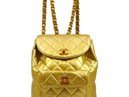 CHANEL 1991-1994 DUMA Backpack Medium Gold Lambskin BA01755b Discount