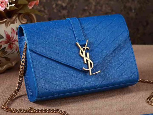 Yves Saint Laurent Small Monogramme Satchel Blue Grain Textured Matelasse Leather For Discount